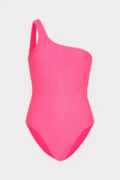 Milly Cabana Joni Textured Chevron One Shoulder One Piece In Fuchsia