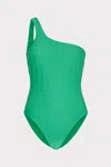 Milly Cabana Joni Textured Chevron One Shoulder One Piece In Green