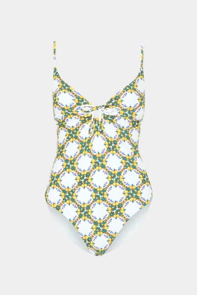 Milly Lemon Tile Ring One-piece Swimsuit In White