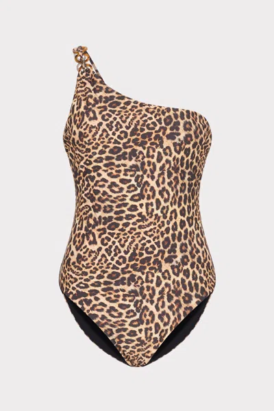 Milly Cabana Leopard One Shoulder One Piece In Multicolor