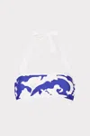 Milly Cabana Lily Silhouette Bandeau Halter Top In Blue/ecru