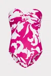 Milly Cabana Lily Silhouette Knot Bandeau One Piece In Pink/ecru