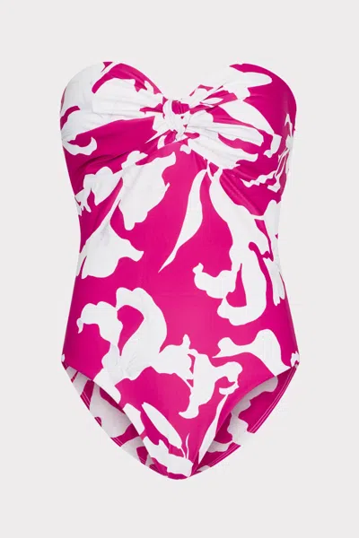Milly Cabana Lily Silhouette Knot Bandeau One Piece In Pink/ecru