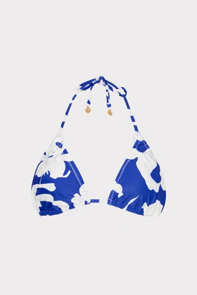Milly Cabana Lily Silhouette Triangle Bikini Top In Blue/ecru