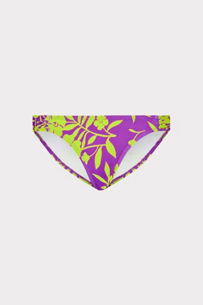 Milly Cabana  Marigold Aroma Ruched Sides Bikini Bottom In Purple