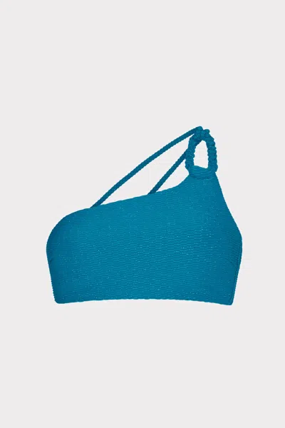 Milly Cabana Metallic Chain One Shoulder Bandeau Top In Teal
