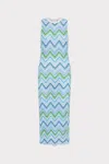 Milly Cabana Multi Zig Zag Sleeveless Midi Dress In Blue