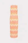Milly Cabana Multi Zig Zag Sleeveless Midi Dress In Coral