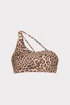 Milly Cabana Niki Leopard One Shoulder O-ring Bikini Top In Multicolor