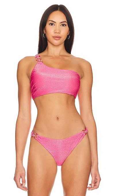 Milly Cabana One Shoulder O-ring Bikini Top In Shimmer Pink
