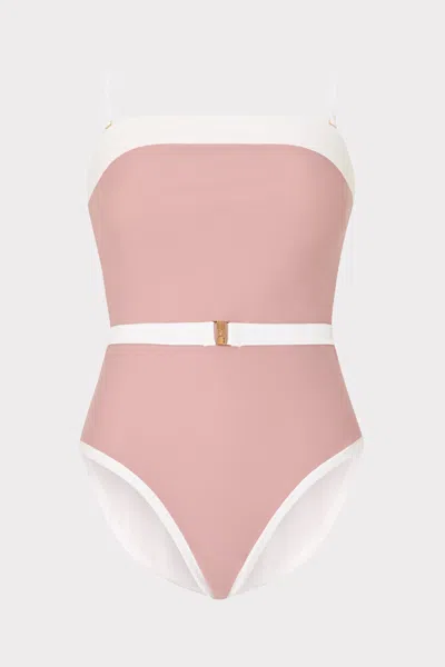 Milly Cabana Ravello Strapless Color Block One Piece In Beige/white
