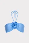 Milly Cabana Rose Floral Applique Halter Bikini Top In Mineral Blue