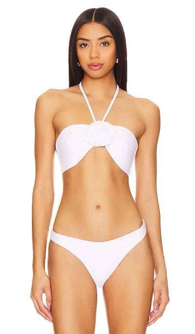 Milly Cabana Rosette Halter Bikini Top In White