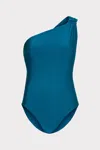 Milly Cabana Sam Gloss One Shoulder One Piece In Dark Teal