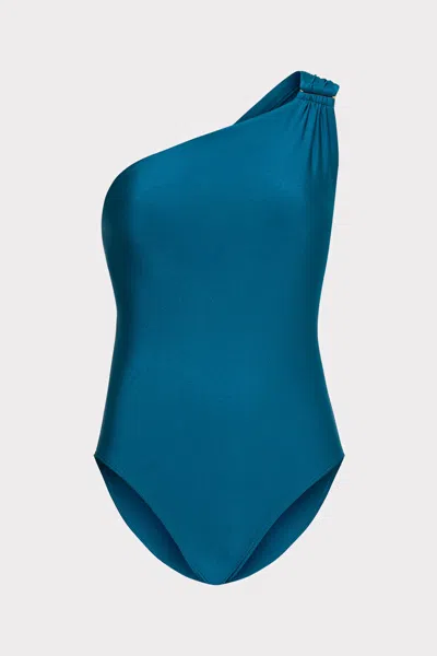 Milly Cabana Sam Gloss One Shoulder One Piece In Dark Teal