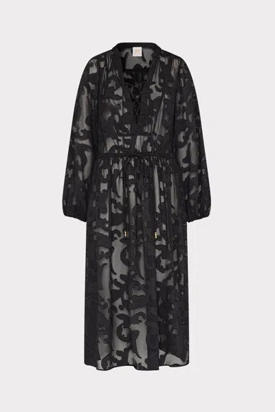 Milly Cabana Scroll Burnout Maxi Cover-up Dress In Black