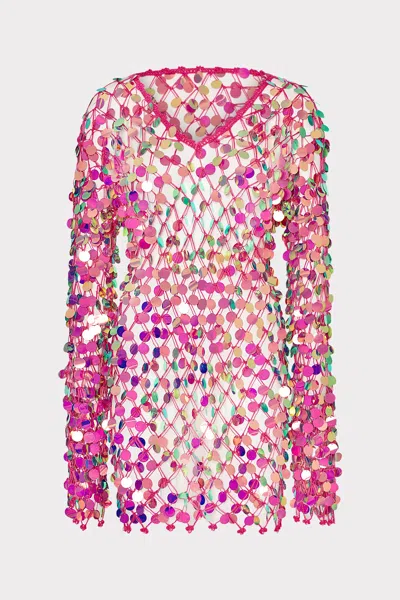Milly Embellished Crochet Dress Swim Cover-up In Berry Pink