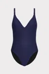 Milly Cabana Shimmer Texture Braided One Piece In Navy
