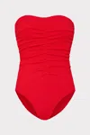 Milly Cabana Textu Ruched One Piece In Red