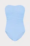 Milly Cabana Textured Ruched One Piece In Light Blue