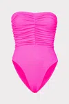 Milly Cabana Textured Ruched One Piece In Neon Pink
