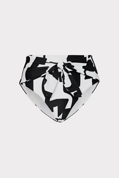 Milly Cabana Tie Bikini Bottom In Black/ecru