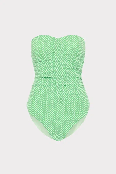 Milly Chevron Strapless One-piece Swimsuit In Green