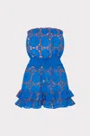 Milly Cabana Verity Two Tone Geo Eyelet Cover-up Dress In Cobalt/coral