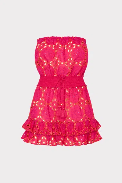 Milly Cabana Verity Two Tone Geo Eyelet Cover-up Dress In Pink/coral