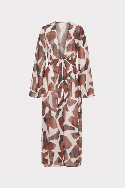 Milly Cabana Vince Ocean Puzzle Chiffon Cover-up Dress In Brown