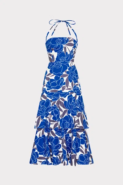 Milly Camellia Floral Linen Maxi Dress In Blue