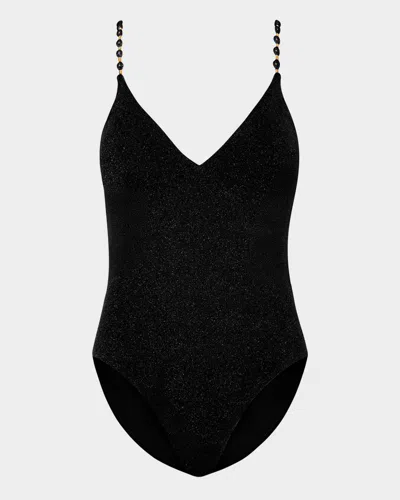 Milly Cannes Beaded Strap One-piece Swimsuit In Black