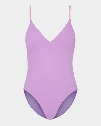 Milly Cannes Beaded Strap One-piece Swimsuit In Purple