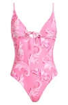Milly Canopee Ruched Loop One-piece Swimsuit In Pink