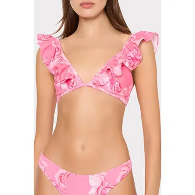 Milly Canoppe Ruffle Bikini Top In Pink