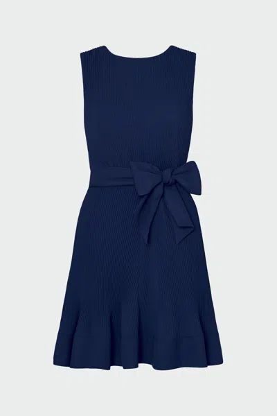 Milly Carreen Pleated Dress In Navy In Blue