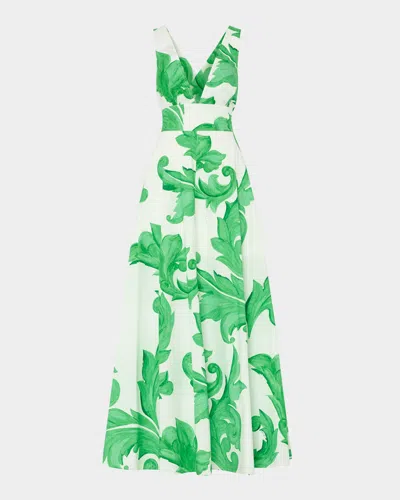 Milly Catarina Floral-print Cotton Poplin Maxi Dress In Green