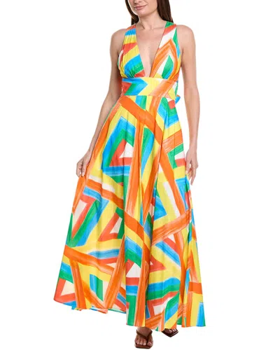 Milly Catarina Stripe Poplin Maxi Dress In Orange Multi