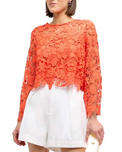 Milly Catelyn Summer Floral Lace Top In Coral In Pink