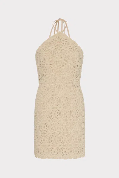 Milly Celeste Beaded Crochet Halter Dress In Natural