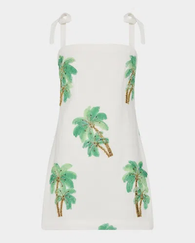 Milly Ceri Palm Tree-embroidered Cotton Mini Dress In Black
