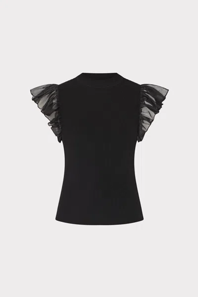 MILLY CHIFFON FLUTTER SLEEVE KNIT TOP