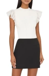 Milly Ribbed Chiffon Flutter-sleeve Top In Ecru