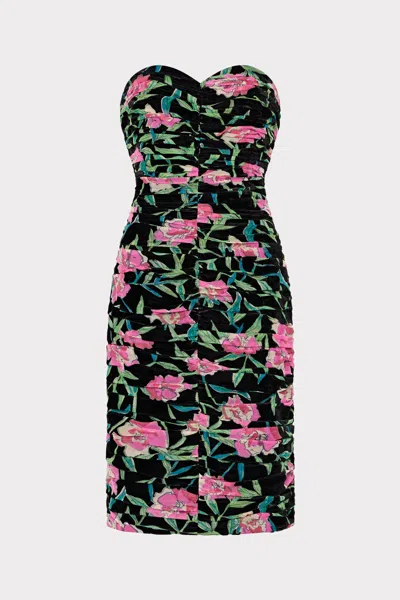 Milly Chloe Burnout Velvet Ruched Midi Dress In Multi