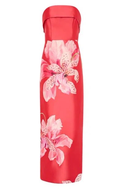 Milly Ciara Placed Floral Strapless Faille Column Gown In Multi