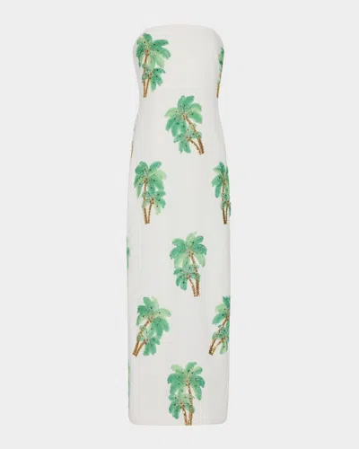 Milly Clara Strapless Embroidered Cotton Maxi Dress In White