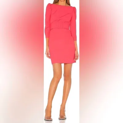 Milly Belted Clare Puff Sleeve Dress In Bombshell Pink In Red