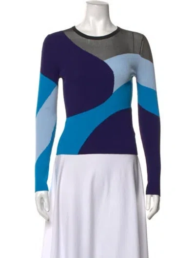 Pre-owned Milly Colorblock Pattern Crew Neck Sweater In Blue