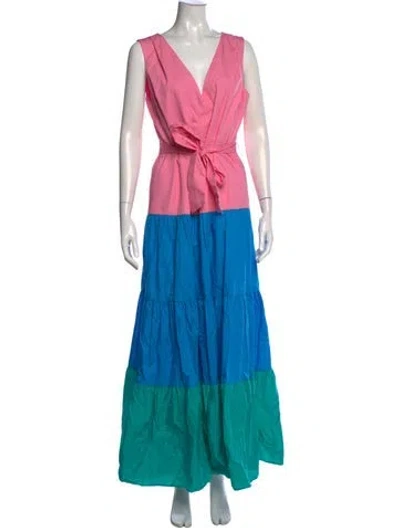 Pre-owned Milly Colorblock Pattern Long Dress In Blue
