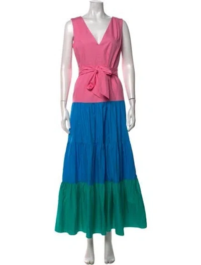 Pre-owned Milly Colorblock Pattern Long Dress In Pink
